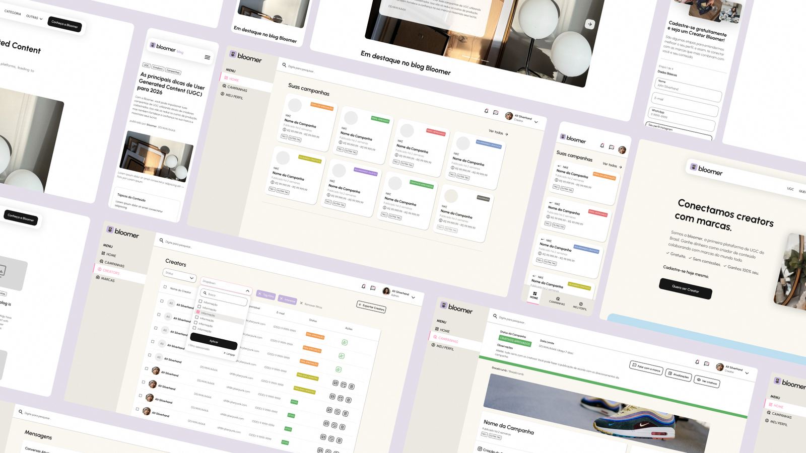 Bloomer — telas da plataforma de UGC
