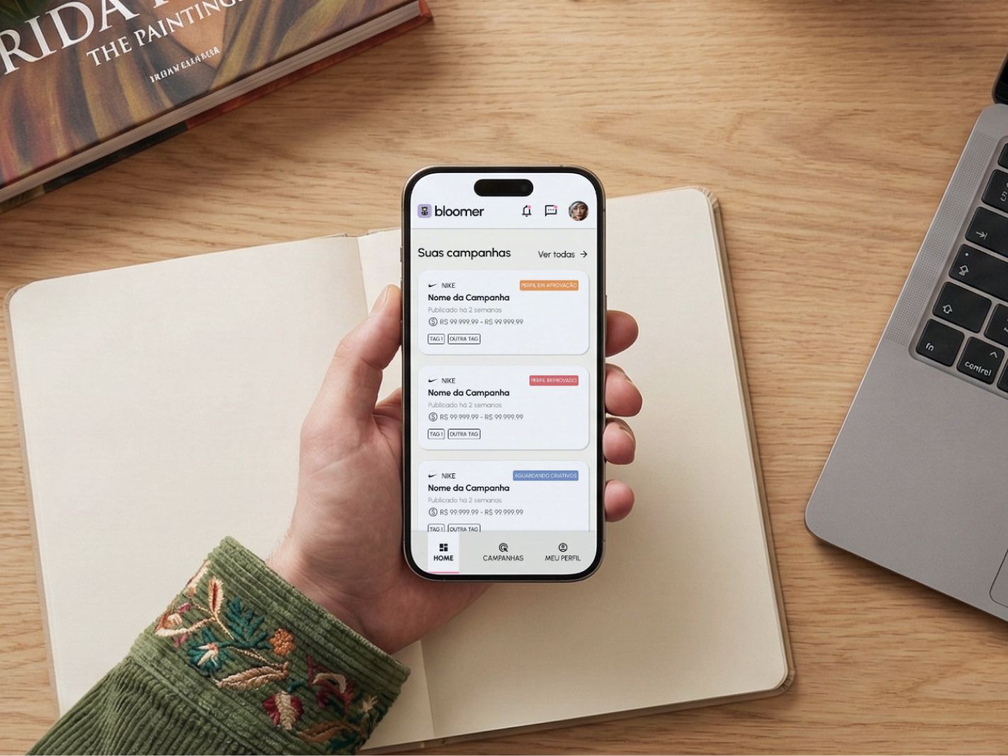 Bloomer — mockups da plataforma
