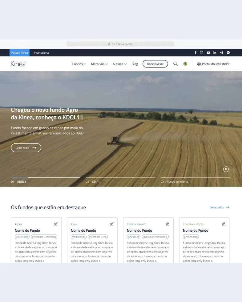 Destaque do site da Kinea